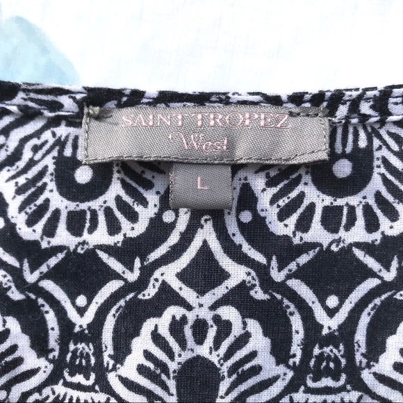 San Tropez West Womens Top Navy Blue & White Patterned Boho Blouse w/ Brocade - Picture 5 of 5